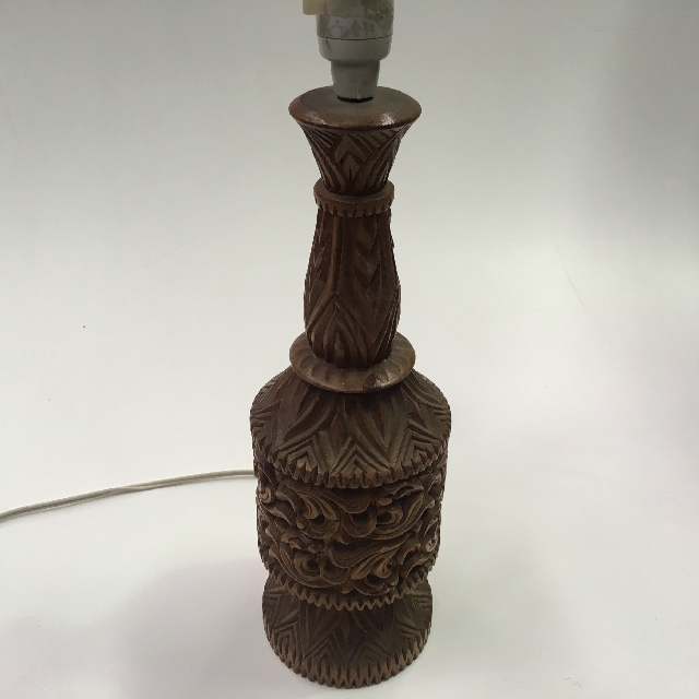 LAMP, Base (Table) - 1970s Carved Wood Island Style